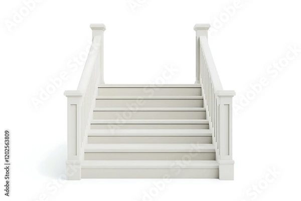 Fototapeta White staircase with evenly spaced steps isolated on a white background
