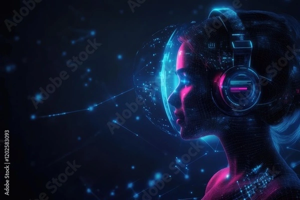 Obraz a futuristic holographic customer support interface floating in dark space