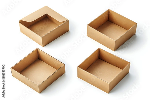 Fototapeta Set of open empty cardboard boxes isolated a white background