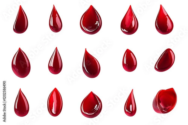 Fototapeta Set of red blood drop splash isolated a white background