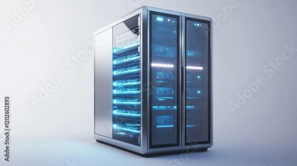 Obraz Futuristic server rack, data center, glowing, digital, storage, technology,  background,  illustration, website