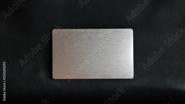 Obraz Sleek blank metal card mockup resting on a premium black leather backdrop.