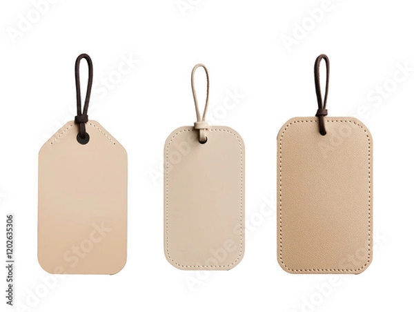 Obraz Neutral Toned Luggage Tags with Leather Straps on Transparent Background