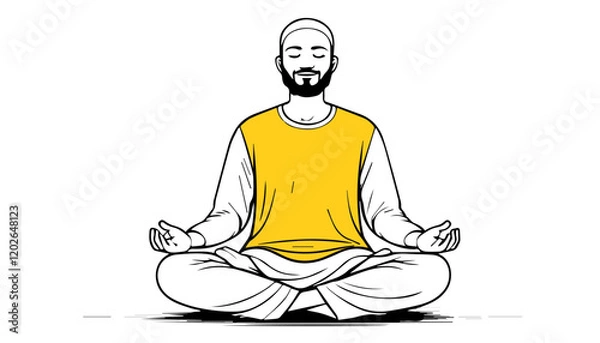 Obraz Man meditating in the lotus position on white background. Vector illustration.