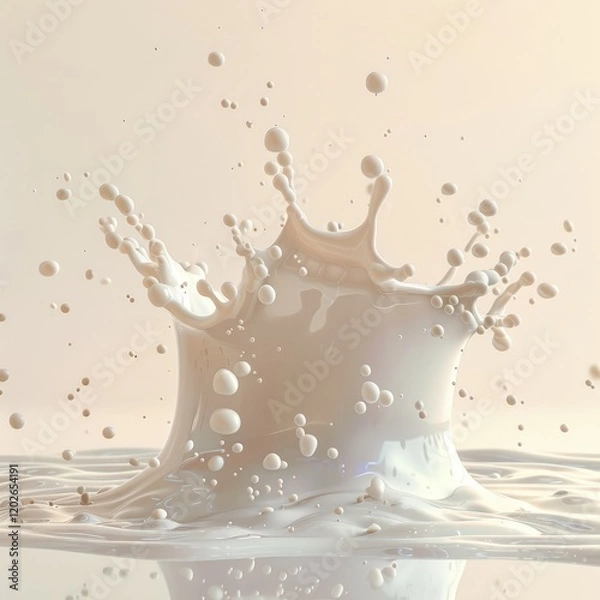 Fototapeta Creamy milk splash, dynamic crown-like formation with droplets, smooth texture.