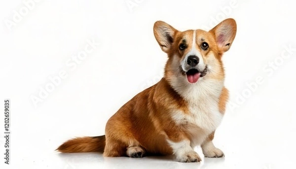 Fototapeta Corgi dog sitting isolated on white background. Generated image