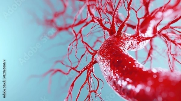 Fototapeta Red Vascular Structure with Intricate Branching against Soft Background
