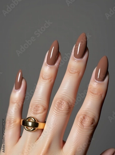 Fototapeta Mocha Mousse Color of the Year 2025 Manicure with Almond Shaped Nails 