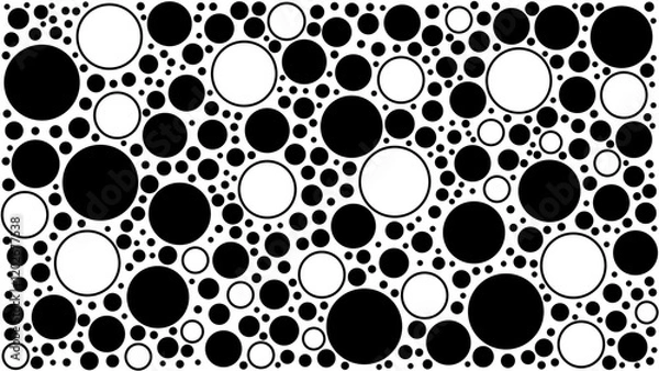 Fototapeta Black circles and black line circles of various sizes on a white background.