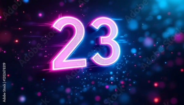 Fototapeta Neon Number Twenty-Three: Vibrant Pink and Blue Glowing Digits