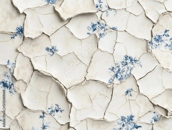 Obraz Cracked porcelain with blue floral pattern