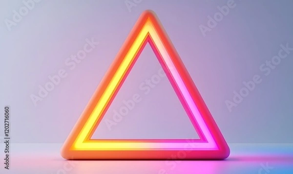 Fototapeta Glowing neon triangle frame on white background.