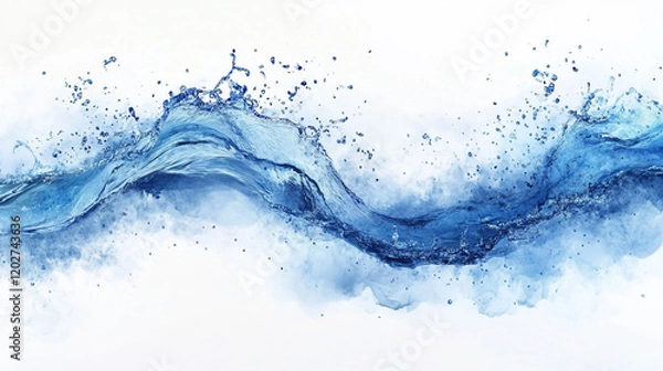 Fototapeta Flowing water abstract with splashes in shades of blue and white