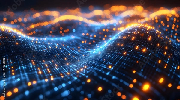 Fototapeta Abstract Dynamic Background with Glowing Blue and Orange Particles