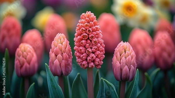 Obraz A vibrant display of pink flowers, showcasing various blooms in a colorful garden setting.