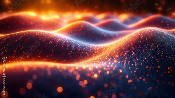 Fototapeta Abstract Glowing Particle Waves Energy Background Texture