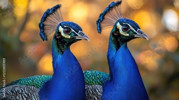 Obraz Two peacocks side by side, close-up.