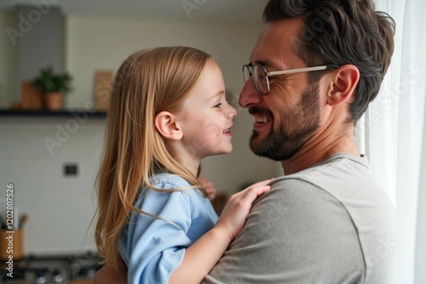 Fototapeta Heartwarming Connection Between Father and Daughter in Modern Home Setting: A Captivating Moment of Love and Joy