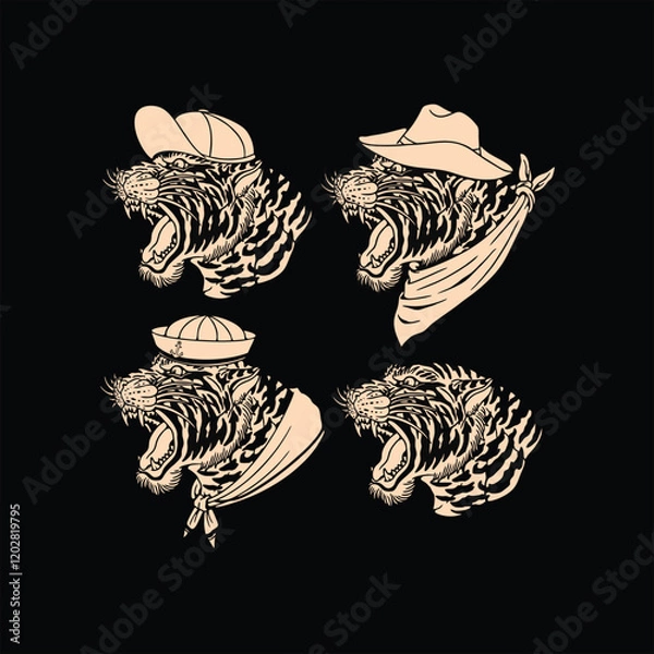 Obraz tiger tattoo flash vector design
