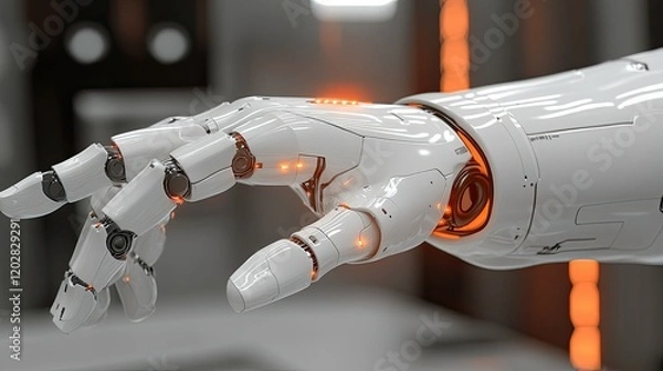 Obraz A futuristic robotic hand with glowing elements, showcasing advanced technology and design.