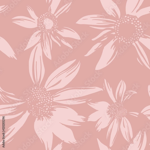 Fototapeta Vector seamless pattern with hand-drawn ink flowers