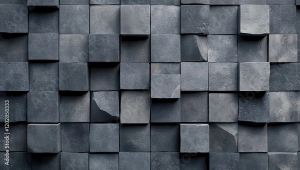 Fototapeta Abstract Composition of Uneven Dark Blocks Arranged in a Textured Pattern Showcasing Varied Shades of Gray and Surface Imperfections for Architectural Design