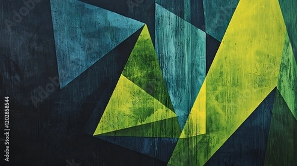 Fototapeta Abstract green teal triangle wall art texture