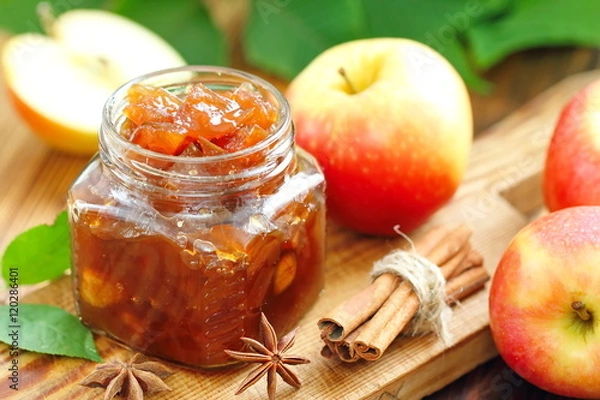 Fototapeta Apple jam with spices