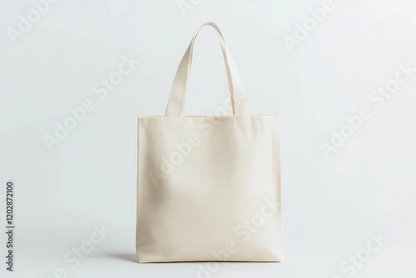Fototapeta Cotton tote bag mockup with a blank design standing upright on a plain white background.