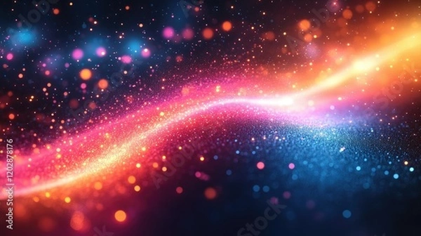 Fototapeta A vibrant abstract background with glowing particles and waves of light.