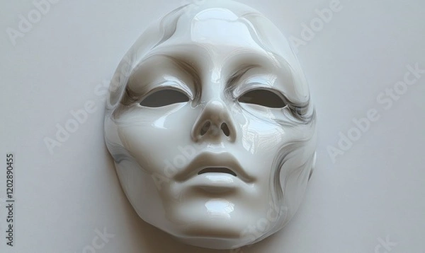 Fototapeta White mask, gray swirls, serene face.