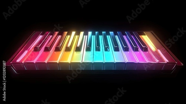 Fototapeta A close-up view of piano keys with each white key painted in a different bright color