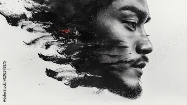 Fototapeta Man, profile, ink, art, motion, abstract, emotion, portrait, design, website
