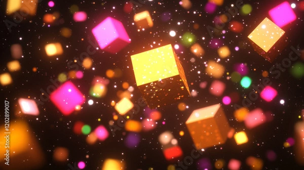 Obraz Colorful cubes floating in dark abstract space