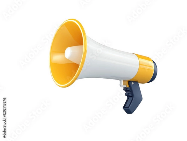 Obraz Closeup of a yellow and white megaphone against simple black background