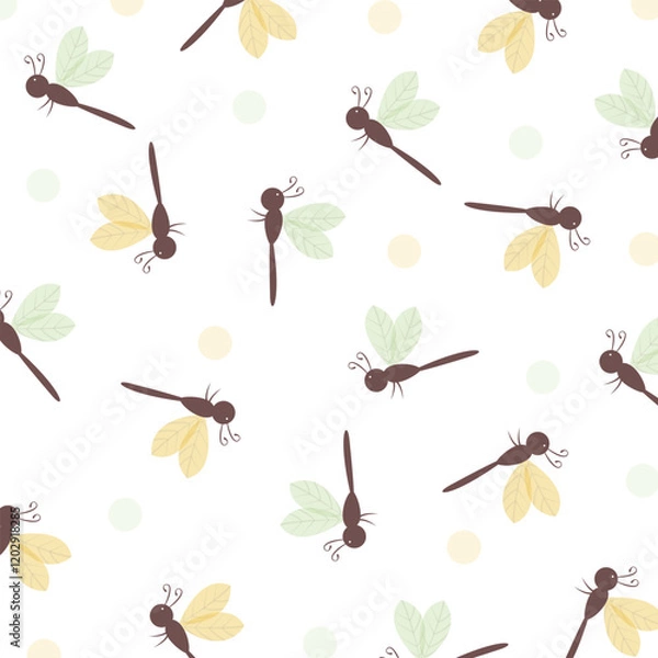 Fototapeta Cute pattern vector illustration of a dragonfly.