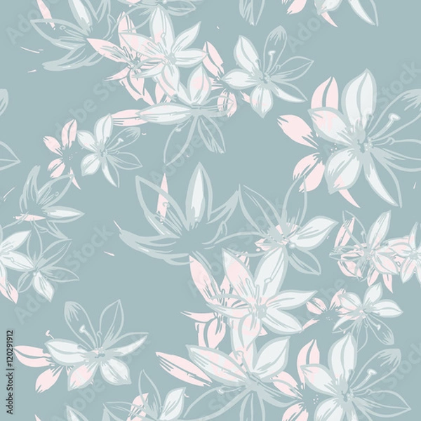Fototapeta Vector seamless pattern with hand-drawn ink flowers