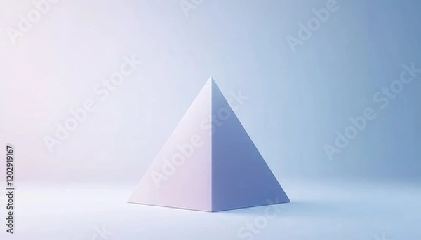 Fototapeta A Single White Pyramid Stands On A Light Blue Background