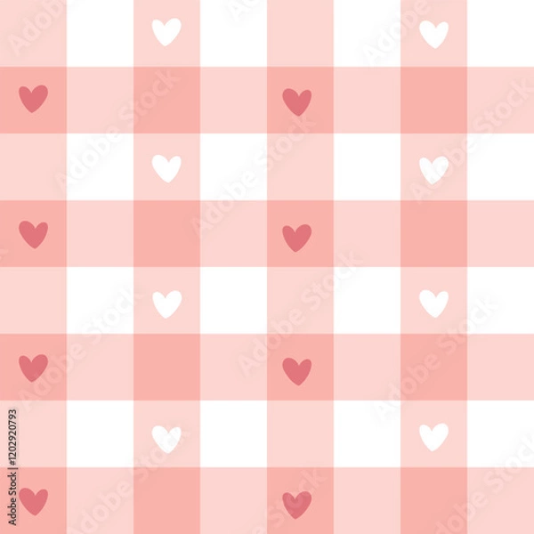 Fototapeta seamless flanel love pattern. Idea for fabric, tablecloth pattern, wrapping paper, gift paper. Motives are scattered randomly. geometric pattern background. cute pink heart pattern. valentine day