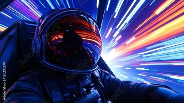 Fototapeta An astronaut in a futuristic cockpit, experiencing high-speed space travel.