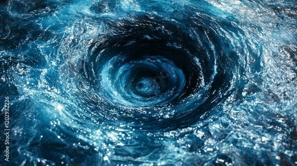 Fototapeta Close-up of a vortex split view of blue ocean waters, revealing the captivating movement and rich textures of the surface with mesmerizing details.