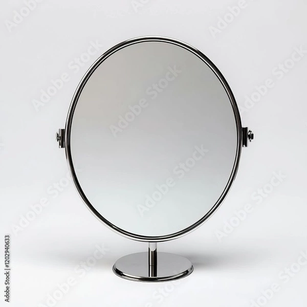 Fototapeta An elegant oval mirror on a chrome stand, reflecting simplicity and style for modern home decor.