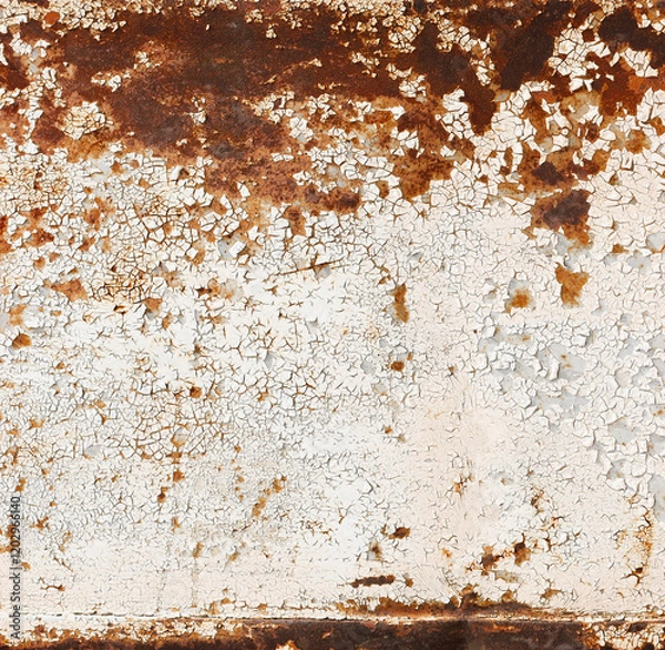 Fototapeta Old rusty metal texture with white peeling paint
