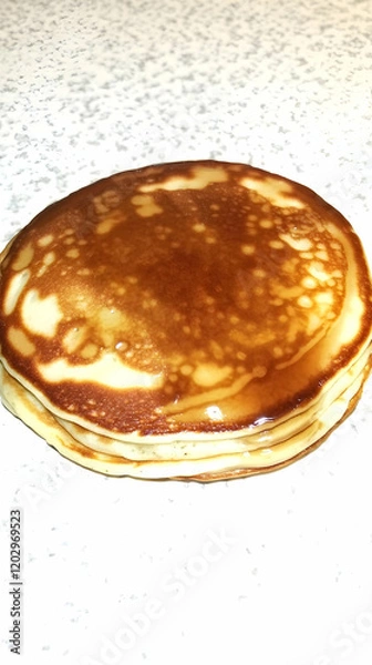Fototapeta Stack of Pancakes Drizzled with Syrup on a Speckled Countertop