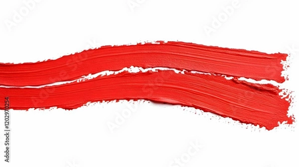 Obraz Two Vibrant Red Paint Strokes Curve Dynamically Across a White Canvas