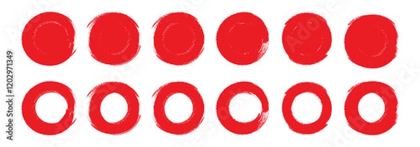 Fototapeta Red grunge circle stamp. Round stamp vector isolated on white background. For grunge badge, seal, ink, and stamp design template.