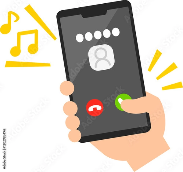 Obraz 着信中のスマートフォンの応答ボタンをタップする指