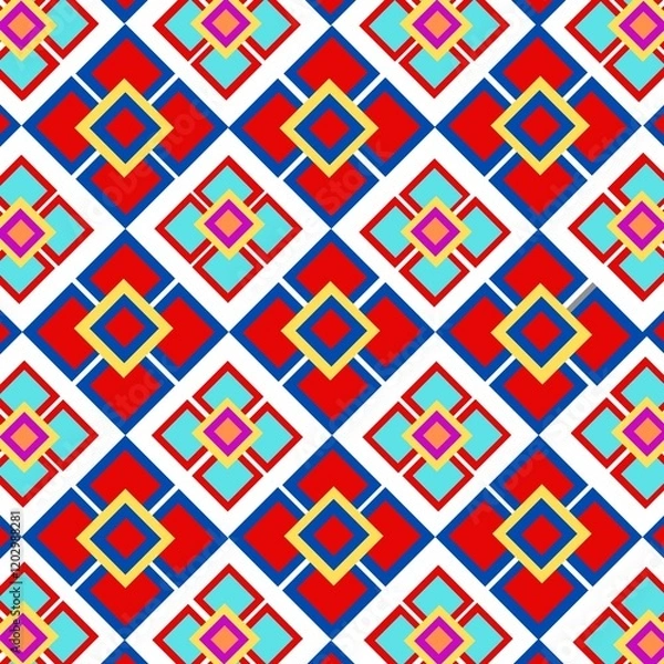 Fototapeta Overlapping square pattern creates a flower shape,  seamless geometric pattern