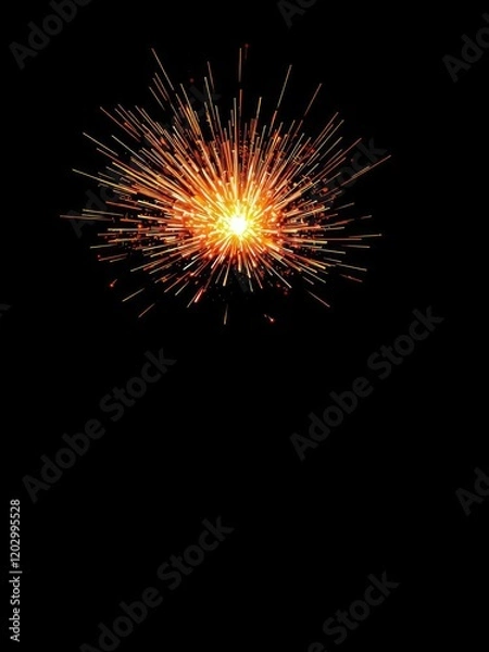 Fototapeta An explosive burst of fiery sparks against a dark background, fireworks, abstract, intense