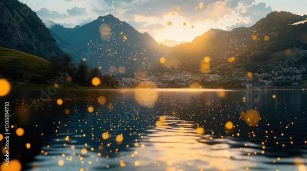 Obraz Golden Lights Dance On Mountain Lake At Sunset